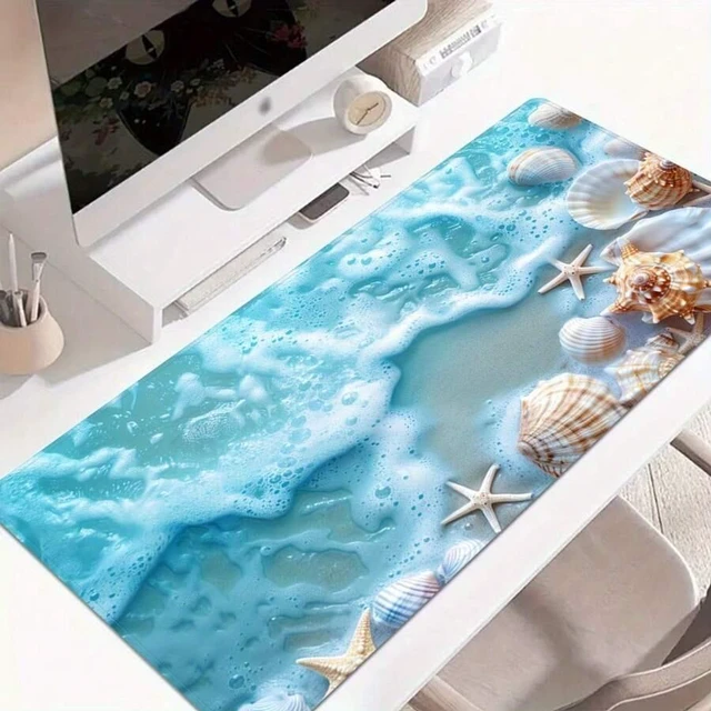 Alt view image 3 of 7 - bks Bohemian Beach Gaming Desk Mat, Starfish Seashell Design, Non-Slip Rubber Base, Durable Mouse Pad for PC Laptop Home Office BK-MS01