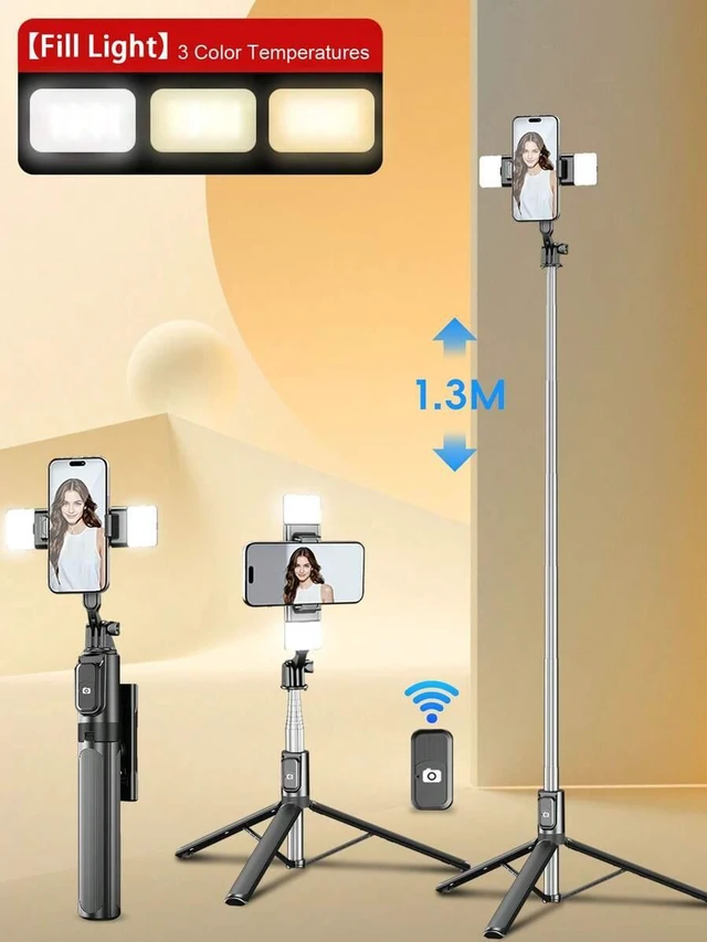 Alt view image 3 of 7 - Bks 1.8m Wireless Bluetooth Selfie Stick Tripod With LED Fill Light, Multi-Function Remote Control, 360° Rotatable Phone Holder, Professional Extendable Handheld Stand For Vlog Video Recording Party P