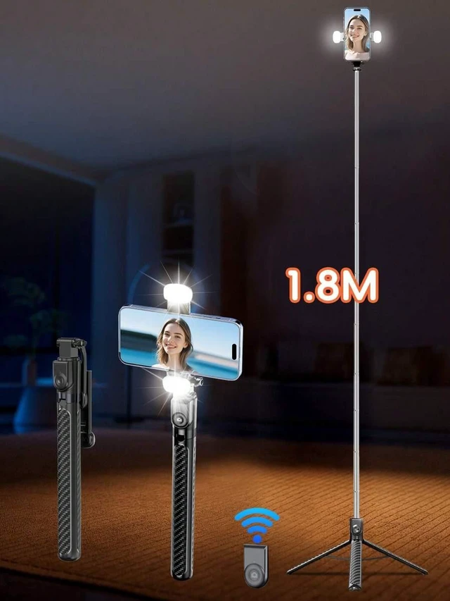 Alt view image 4 of 7 - Bks 1.8m Wireless Bluetooth Selfie Stick Tripod With LED Fill Light, Multi-Function Remote Control, 360° Rotatable Phone Holder, Professional Extendable Handheld Stand For Vlog Video Recording Party P