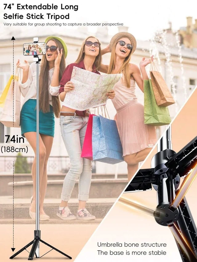 Alt view image 5 of 7 - Bks 1.8m Wireless Bluetooth Selfie Stick Tripod With LED Fill Light, Multi-Function Remote Control, 360° Rotatable Phone Holder, Professional Extendable Handheld Stand For Vlog Video Recording Party P