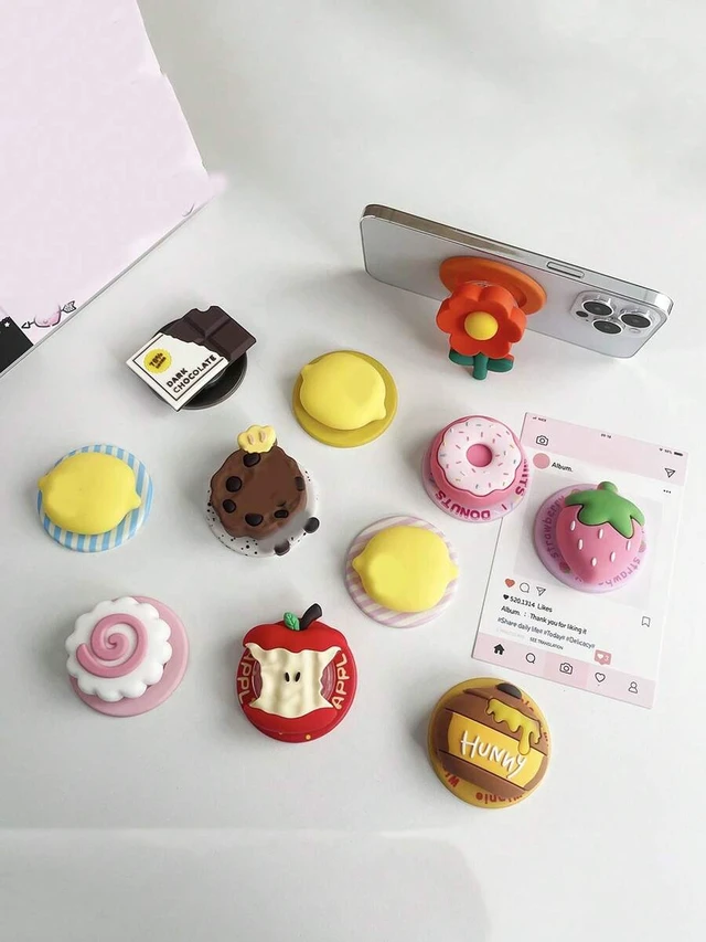 Alt view image 2 of 7 - Bks 3D Food-Shaped Silicone Magnetic Phone Holder, Extendable Foldable Desk Stand, Compatible With MagSafe Phones, Cute Fruit Design