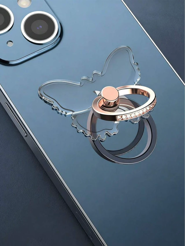 Alt view image 2 of 7 - Bks 360° Transparent Butterfly Phone Holder With Ring Grip, Adjustable Hands-Free Stand For Home Office