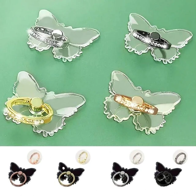 Alt view image 4 of 7 - Bks 360° Transparent Butterfly Phone Holder With Ring Grip, Adjustable Hands-Free Stand For Home Office