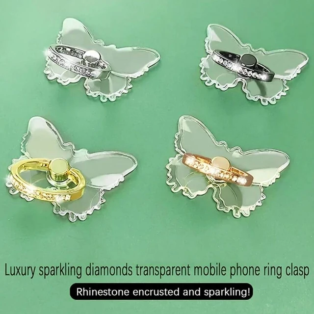 Alt view image 5 of 7 - Bks 360° Transparent Butterfly Phone Holder With Ring Grip, Adjustable Hands-Free Stand For Home Office