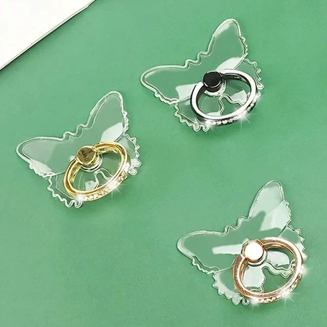 Alt view image 6 of 7 - Bks 360° Transparent Butterfly Phone Holder With Ring Grip, Adjustable Hands-Free Stand For Home Office