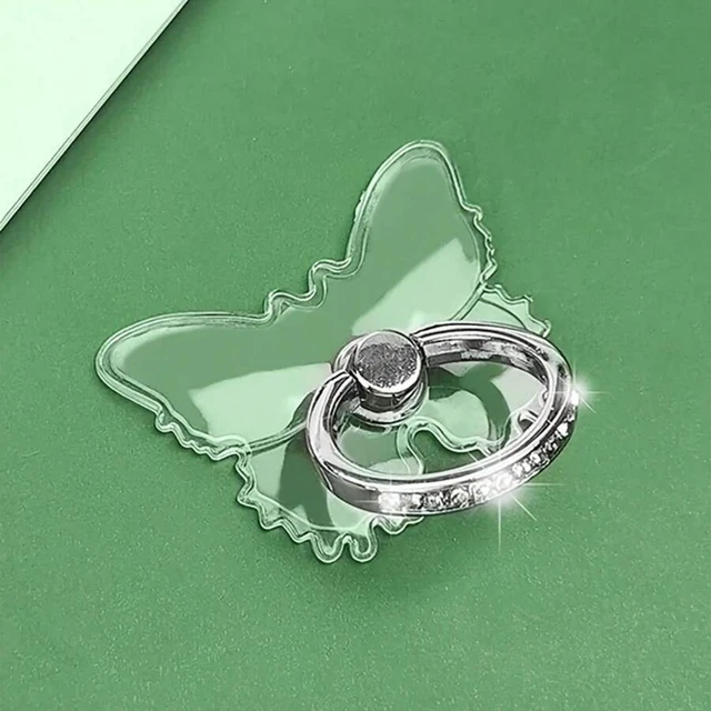 Alt view image 7 of 7 - Bks 360° Transparent Butterfly Phone Holder With Ring Grip, Adjustable Hands-Free Stand For Home Office
