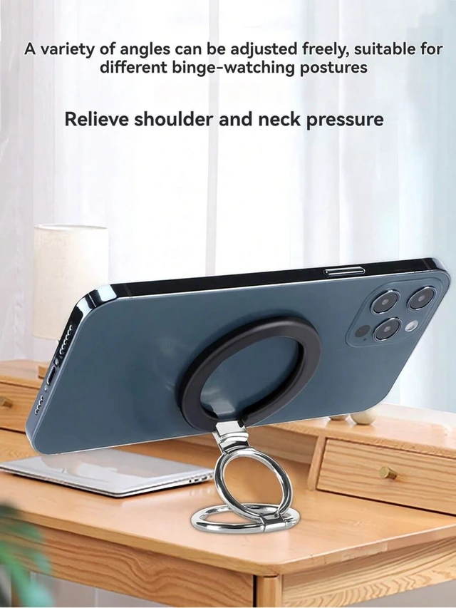 Alt view image 4 of 7 - Bks Magnetic Phone Ring Holder Stand, 360 Rotation 180 Fold Desktop Grip with Magnetic Plate