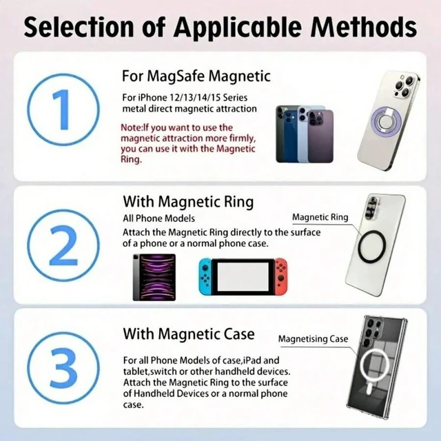 Alt view image 7 of 7 - Bks Magnetic Phone Ring Holder Stand, 360 Rotation 180 Fold Desktop Grip with Magnetic Plate
