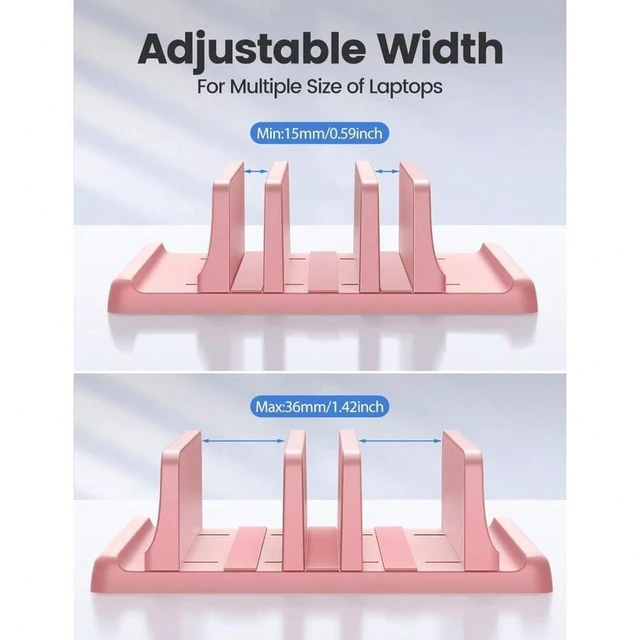 Alt view image 7 of 7 - Bks 3-Slot Vertical Laptop Stand Organizer Adjustable Desktop Holder for MacBook Chromebook Surface Space Saving Storage