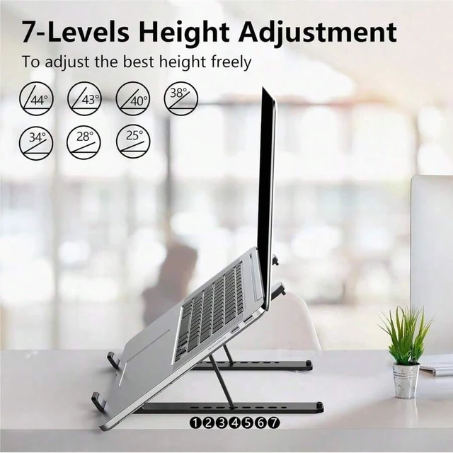 Alt view image 3 of 7 - Bks Adjustable Laptop Stand For Desk, 7 Height Levels Ventilated Cooling Holder For 10-15.6 Inch Notebook Tablet Portable Foldable