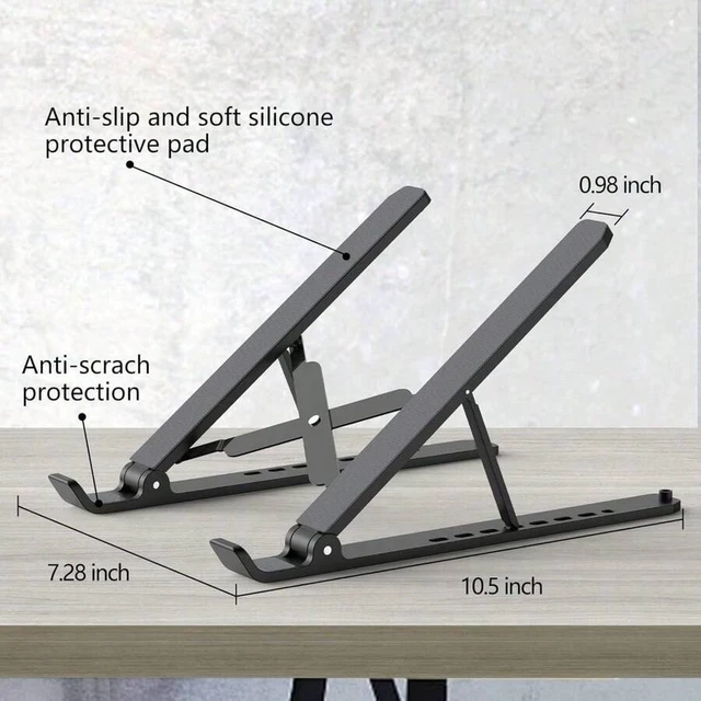 Alt view image 5 of 7 - Bks Adjustable Laptop Stand For Desk, 7 Height Levels Ventilated Cooling Holder For 10-15.6 Inch Notebook Tablet Portable Foldable