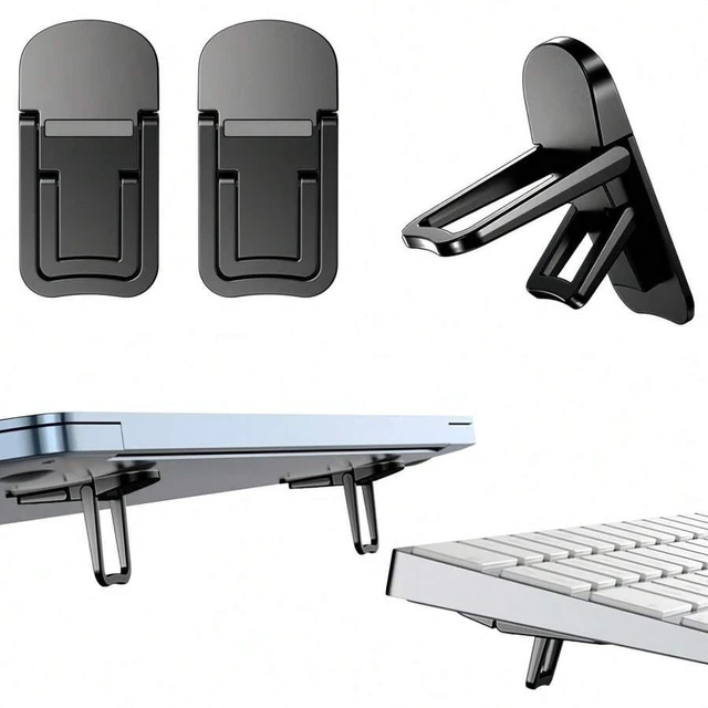 Main image of Bks 2pcs Adjustable Laptop Stand | ABS Material, Dual-Angle Riser, Self-Adhesive Invisible Design, Portable Office Desk Keyboard Tray, Compatible With MacBook Pro Air Surface
