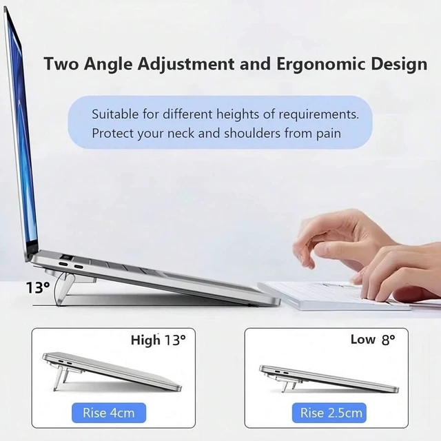 Alt view image 7 of 7 - Bks 2pcs Adjustable Laptop Stand | ABS Material, Dual-Angle Riser, Self-Adhesive Invisible Design, Portable Office Desk Keyboard Tray, Compatible With MacBook Pro Air Surface