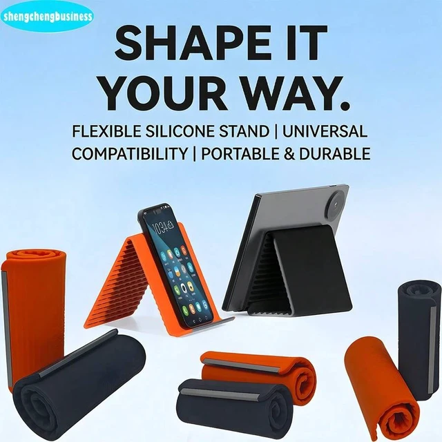 Alt view image 2 of 6 - Bks Flexible Foldable Phone Stand Silicone Desktop Tablet Laptop Holder Portable Travel Multi Functional