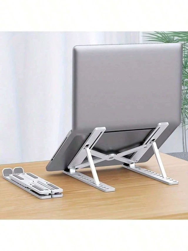 Alt view image 2 of 7 - Bks Foldable Height Adjustable Laptop Stand With Cooling Base, Ergonomic Design, Non-Slip Rubber Pads, Portable Multi-Functional Holder For Home Office Travel