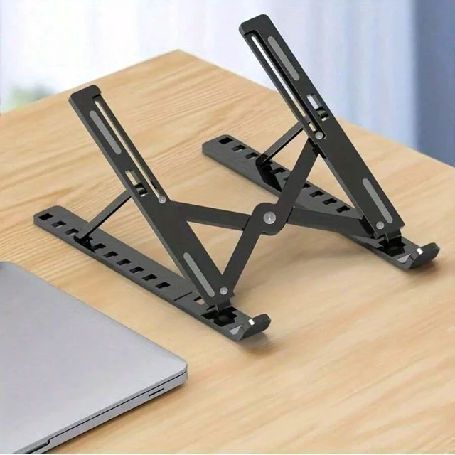 Alt view image 3 of 7 - Bks Foldable Height Adjustable Laptop Stand With Cooling Base, Ergonomic Design, Non-Slip Rubber Pads, Portable Multi-Functional Holder For Home Office Travel