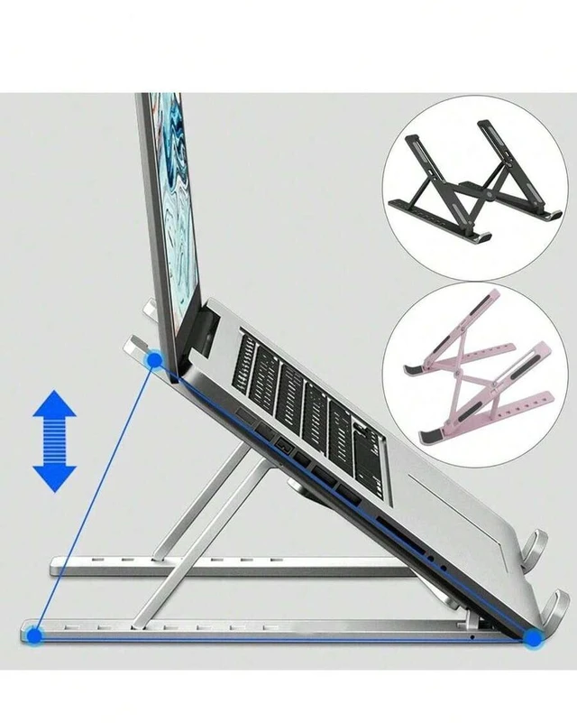 Main image of Bks Adjustable Aluminum Alloy Laptop Stand, Portable Foldable Support, Stable Anti-Slip Cooling Design, Ergonomic Height Neck-Protecting, Lightweight Essential For Office Study Business Trip