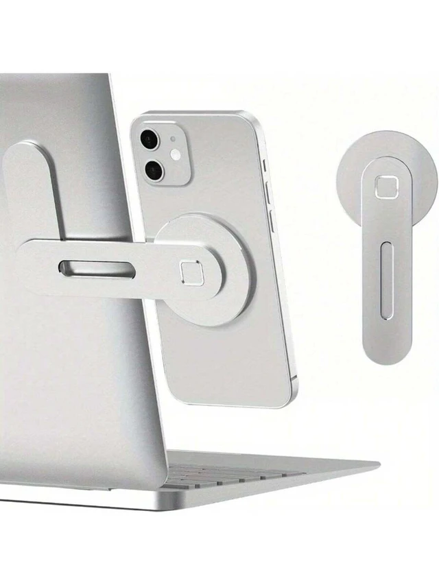 Alt view image 2 of 7 - Bks Adjustable Aluminum Laptop Stand With Magnetic Phone Holder - Slim Foldable Side Mount Clip For I Phone & All Phones, Portable Computer Expansion Bracket