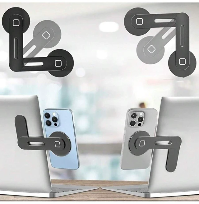 Alt view image 3 of 7 - Bks Adjustable Aluminum Laptop Stand With Magnetic Phone Holder - Slim Foldable Side Mount Clip For I Phone & All Phones, Portable Computer Expansion Bracket