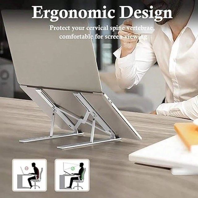 Alt view image 3 of 7 - Bks 10-Level Adjustable Laptop Stand Ergonomic Portable Foldable Holder for Desk Compatible with All Laptops and Tablets