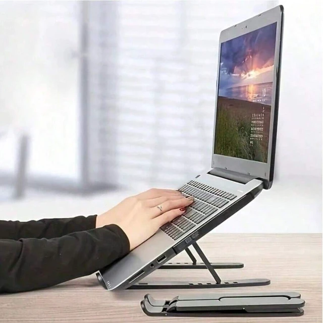 Alt view image 5 of 7 - Bks 10-Level Adjustable Laptop Stand Ergonomic Portable Foldable Holder for Desk Compatible with All Laptops and Tablets
