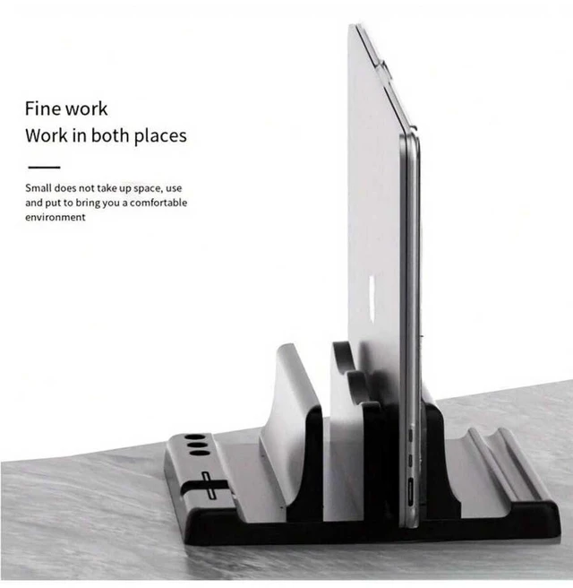 Alt view image 2 of 7 - Bks Adjustable Ergonomic Laptop Stand - ABS Material Height Adjustable Desktop Notebook Holder for MacBook iPad Tablet Vertical Storage Rack Black