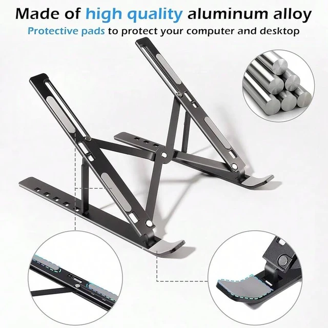 Alt view image 4 of 6 - Bks Aluminum Laptop Stand Adjustable Foldable Portable Riser Ergonomic Holder Ventilated Cooling For 10 13 14 15 15.6 17 Inch Laptops Tablets