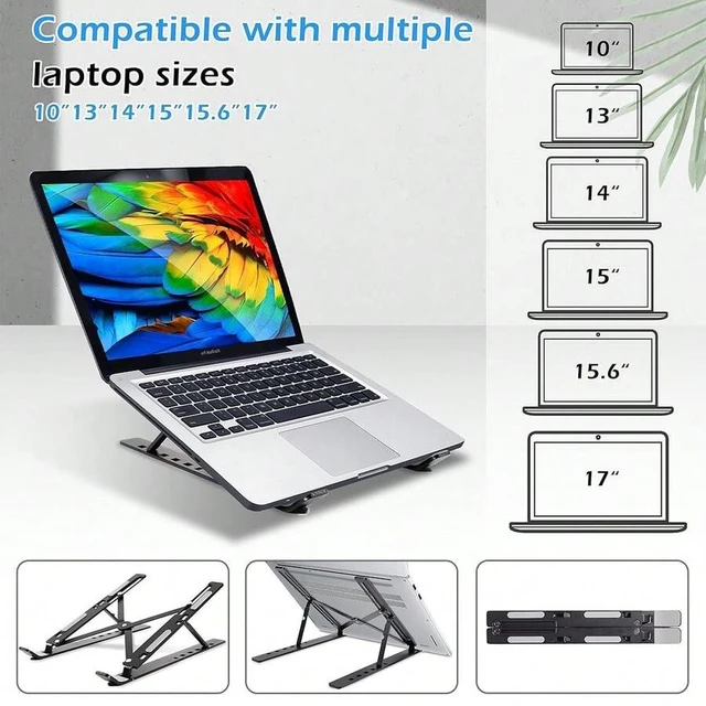 Alt view image 6 of 6 - Bks Aluminum Laptop Stand Adjustable Foldable Portable Riser Ergonomic Holder Ventilated Cooling For 10 13 14 15 15.6 17 Inch Laptops Tablets