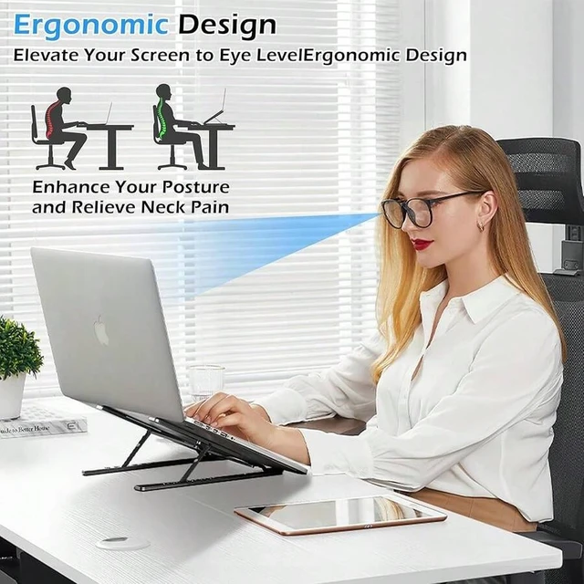 Alt view image 2 of 6 - Bks Aluminum Laptop Stand Adjustable Foldable Portable Riser Ergonomic Holder Ventilated Cooling For 10 13 14 15 15.6 17 Inch Laptops Tablets