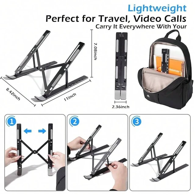 Alt view image 5 of 6 - Bks Aluminum Laptop Stand Adjustable Foldable Portable Riser Ergonomic Holder Ventilated Cooling For 10 13 14 15 15.6 17 Inch Laptops Tablets