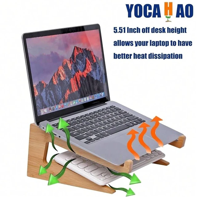 Alt view image 5 of 7 - Bks Vertical Bamboo Laptop Stand for 13-18.6 Inch Notebooks Ergonomic Desk Holder with Heat Dissipation
