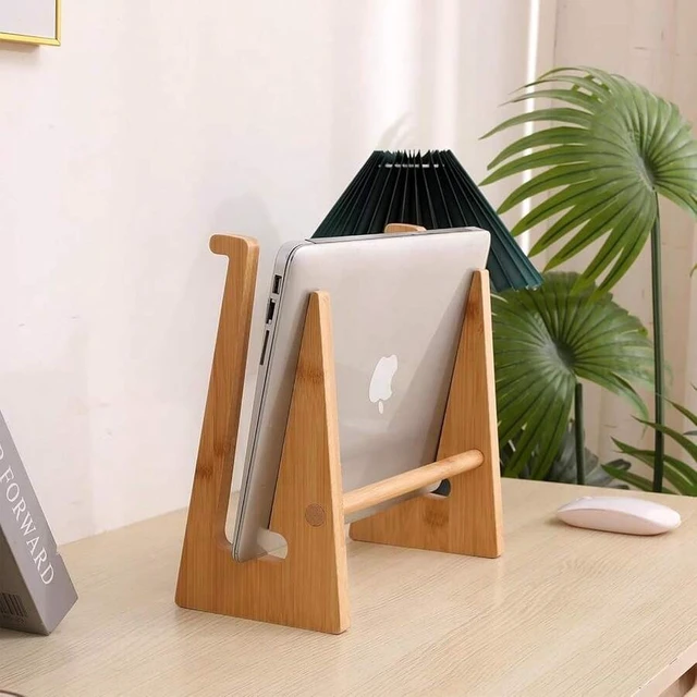 Alt view image 7 of 7 - Bks Vertical Bamboo Laptop Stand for 13-18.6 Inch Notebooks Ergonomic Desk Holder with Heat Dissipation