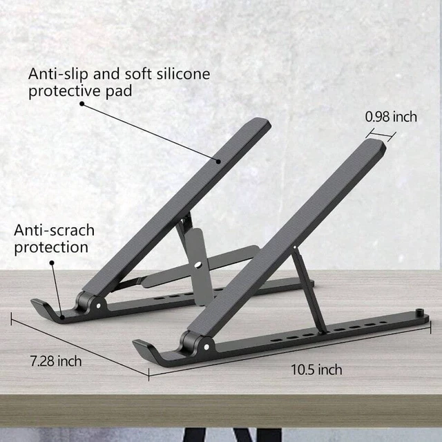 Alt view image 5 of 7 - Bks Adjustable Laptop Stand Desk Portable Notebook Riser Ventilated Cooling Holder for 10 to 15.6 Inch Laptops and Tablets - Black