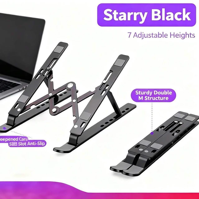 Alt view image 2 of 7 - Bks Foldable Laptop Stand Adjustable Height Aluminum Desktop Holder for 10-15.6 Inch Laptops Phones Books Ergonomic Cooling Riser