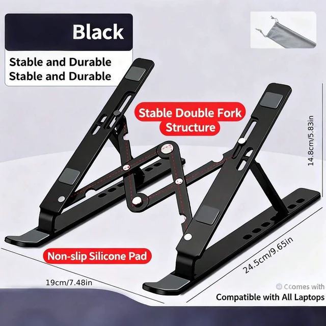 Alt view image 6 of 7 - Bks Foldable Laptop Stand Adjustable Height Aluminum Desktop Holder for 10-15.6 Inch Laptops Phones Books Ergonomic Cooling Riser