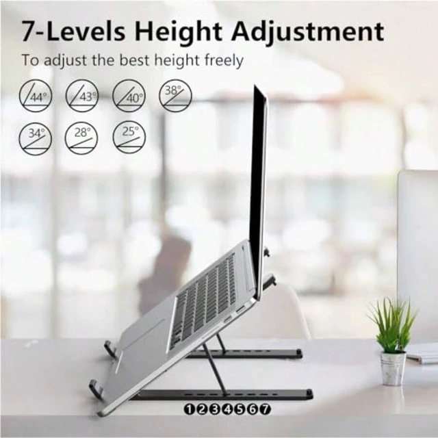 Alt view image 4 of 7 - Bks Adjustable Laptop Stand For 10-15.6 Inch Notebook Riser ABS Silicone Foldable Portable Ventilated Cooling Holder Mount
