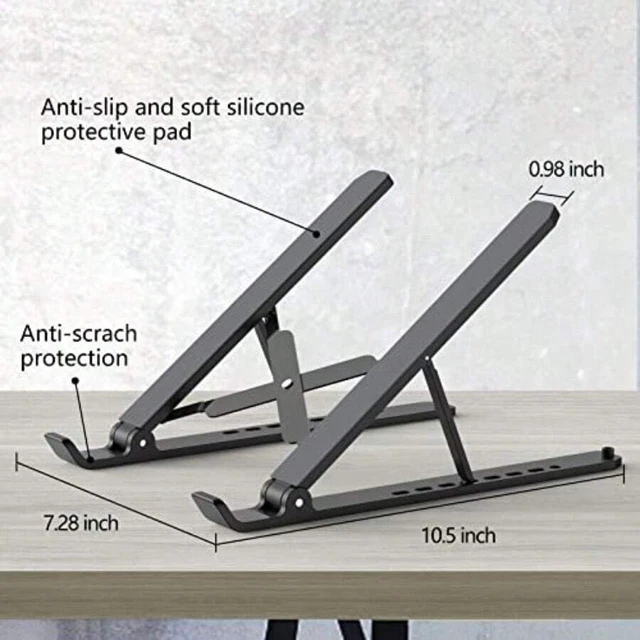 Alt view image 6 of 7 - Bks Adjustable Laptop Stand For 10-15.6 Inch Notebook Riser ABS Silicone Foldable Portable Ventilated Cooling Holder Mount