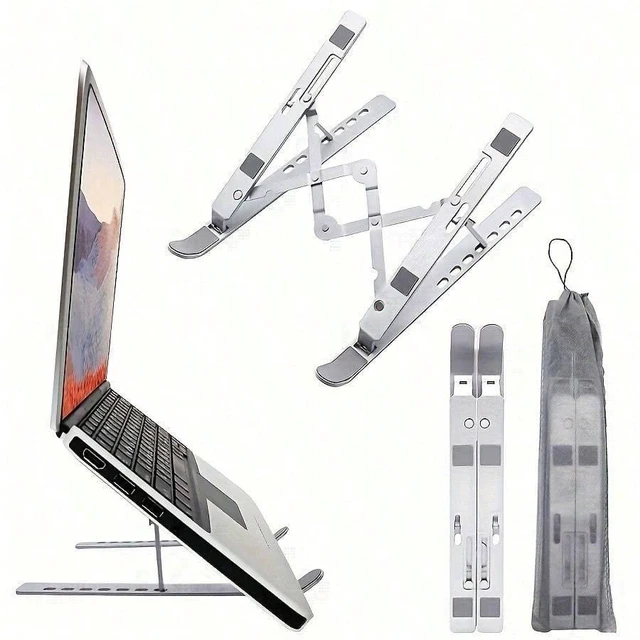 Alt view image 4 of 7 - Bks Foldable Laptop Stand Height Adjustable Aluminum Desktop Holder for 10-15.6 Inch Laptops Phones Books Ergonomic Portable Cooling Rack