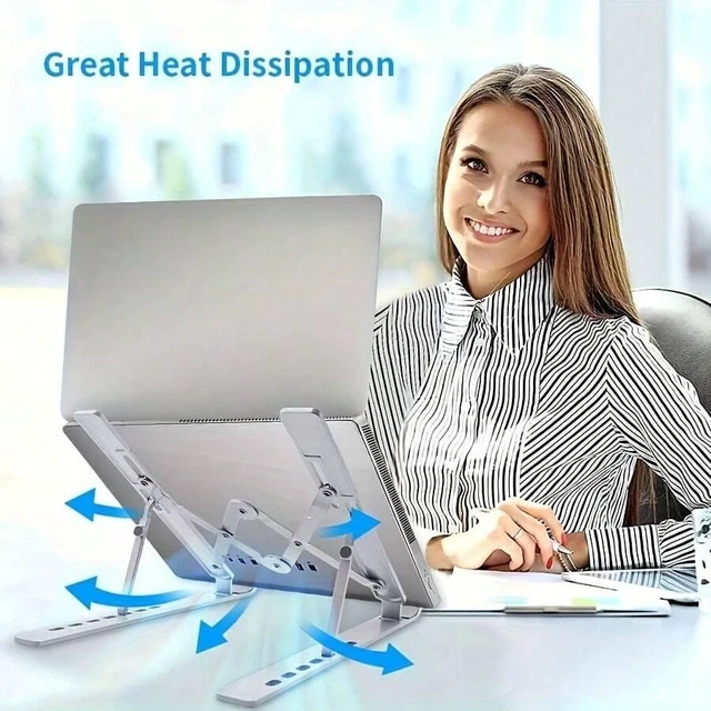 Alt view image 5 of 7 - Bks Foldable Laptop Stand Height Adjustable Aluminum Desktop Holder for 10-15.6 Inch Laptops Phones Books Ergonomic Portable Cooling Rack