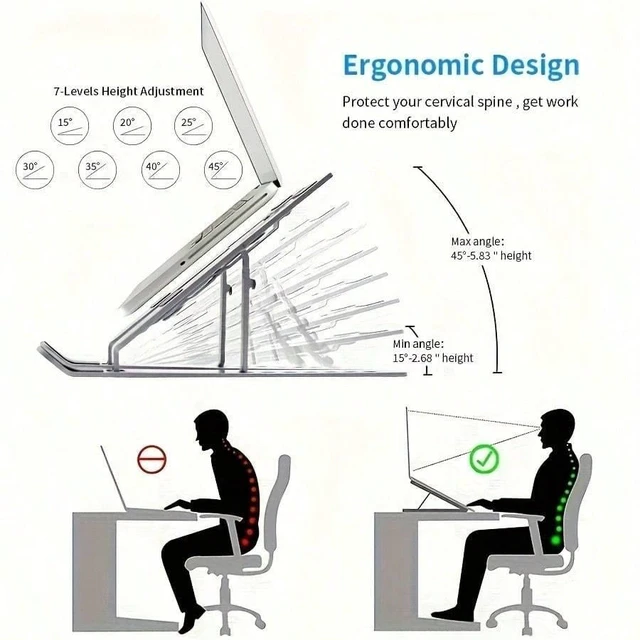 Alt view image 6 of 7 - Bks Foldable Laptop Stand Height Adjustable Aluminum Desktop Holder for 10-15.6 Inch Laptops Phones Books Ergonomic Portable Cooling Rack