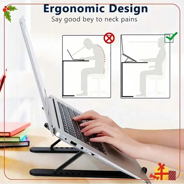 Alt view image 4 of 7 - Bks 10-Level Adjustable Laptop Stand Height Riser Foldable Computer Holder Desk Ergonomic Portable Notebook Riser for 10-17 Inch