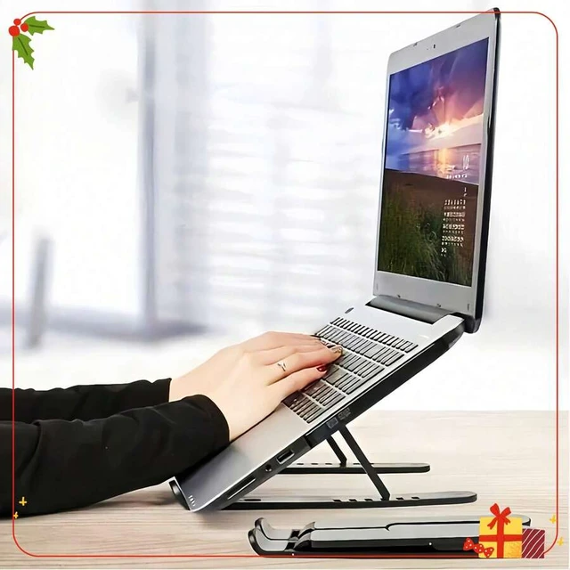 Alt view image 5 of 7 - Bks 10-Level Adjustable Laptop Stand Height Riser Foldable Computer Holder Desk Ergonomic Portable Notebook Riser for 10-17 Inch