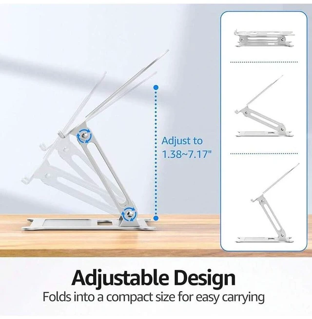 Alt view image 4 of 7 - Bks Adjustable Laptop Stand For Desk, Metal Foldable Riser Holder Portable Notebook Mount Ventilated Cooling Compatible With 10-15.6 Inch Laptops