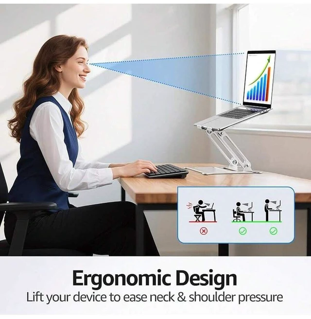 Alt view image 5 of 7 - Bks Adjustable Laptop Stand For Desk, Metal Foldable Riser Holder Portable Notebook Mount Ventilated Cooling Compatible With 10-15.6 Inch Laptops