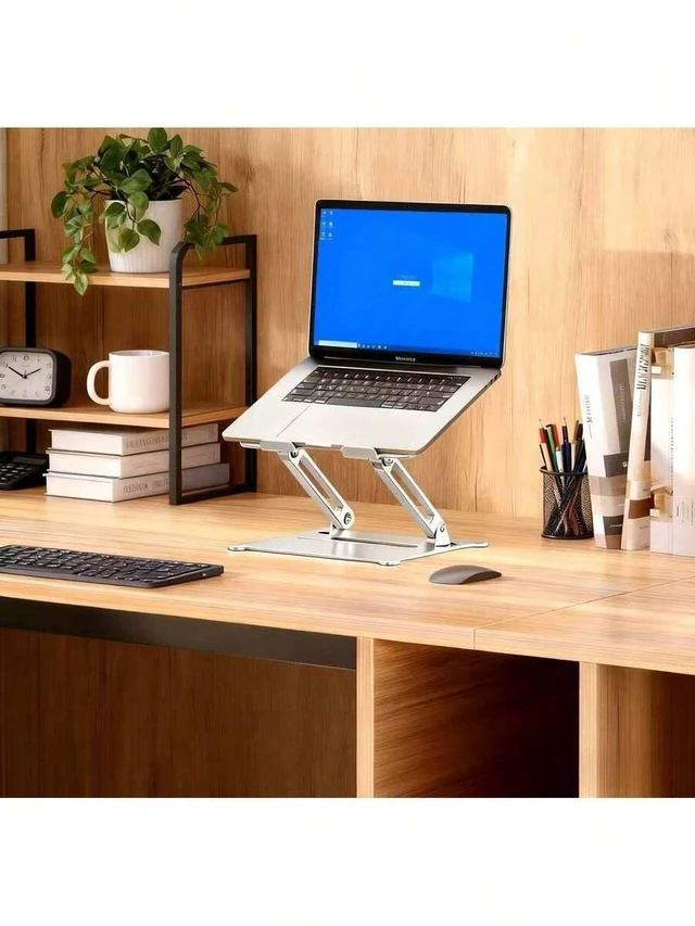 Alt view image 7 of 7 - Bks Adjustable Laptop Stand For Desk, Metal Foldable Riser Holder Portable Notebook Mount Ventilated Cooling Compatible With 10-15.6 Inch Laptops