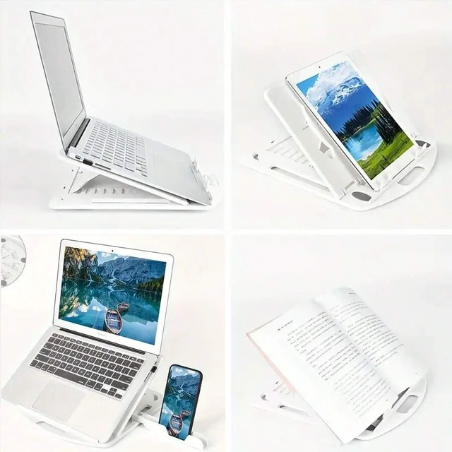 Alt view image 6 of 7 - Bks Foldable Adjustable Laptop Stand Pad with Cooling Gaps and Phone Holder for Desktop Tablet