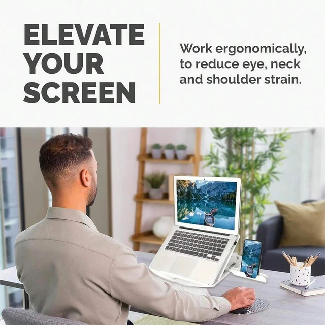 Alt view image 7 of 7 - Bks Foldable Adjustable Laptop Stand Pad with Cooling Gaps and Phone Holder for Desktop Tablet
