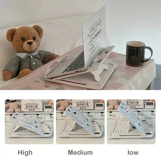 Alt view image 5 of 7 - Bks Foldable Adjustable Laptop Stand Pad with Cooling Gaps and Phone Holder for Desktop Tablet