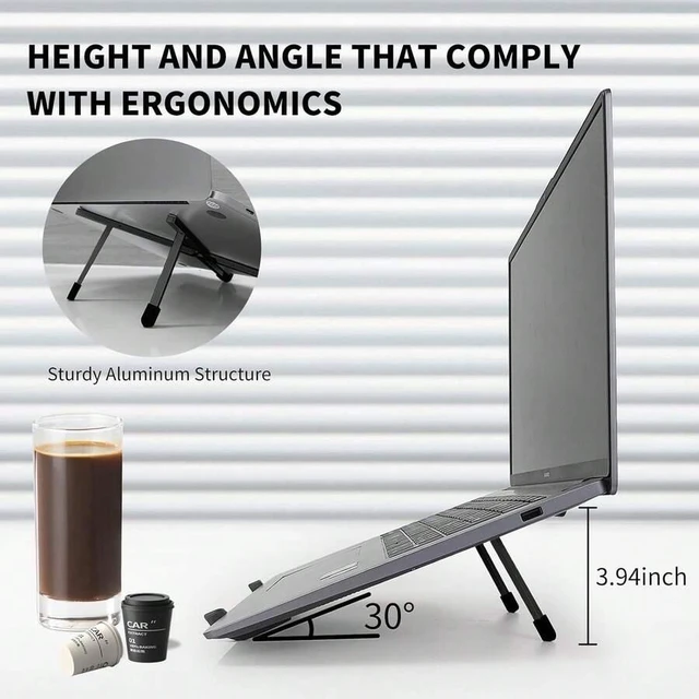 Alt view image 6 of 7 - Bks Foldable Aluminum Laptop Stand Ventilated Riser Holder for 10-15.6 Inch Notebook Tablet Desk Mount Ergonomic Cooling