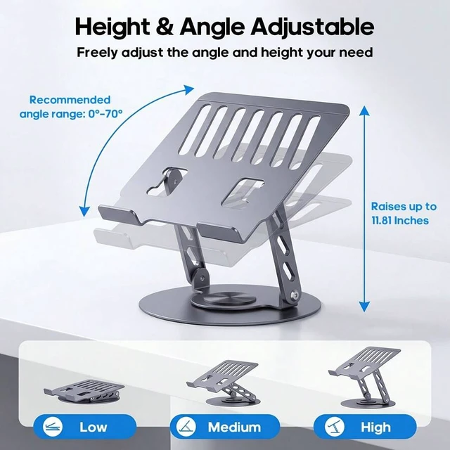Alt view image 4 of 7 - Bks 2-In-1 360° Rotating Laptop Stand | Height Adjustable Ergonomic Riser | Anti-Slip Heavy-Duty Structure | Space-Saving Foldable Style | Multi-Angle Notebook Holder | For Home/Office/Study | Black